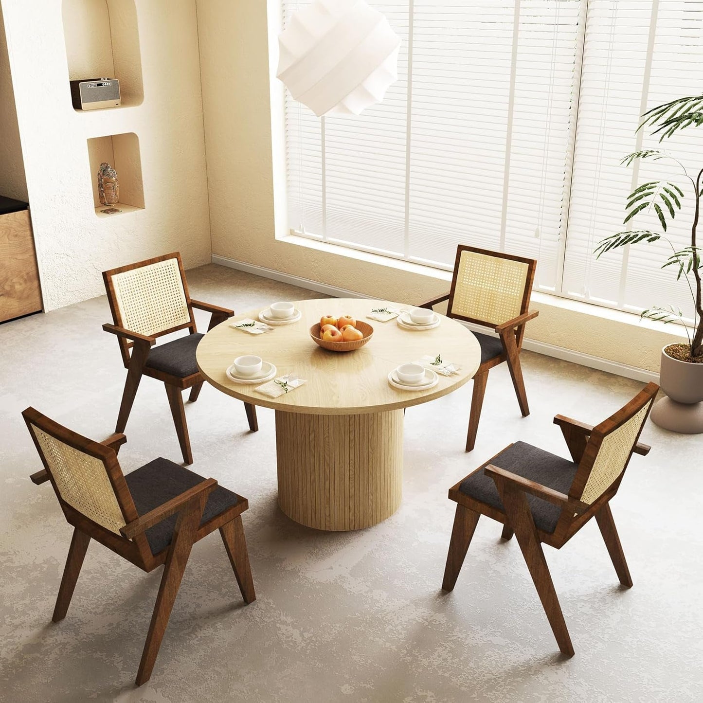 NEW 47 Inch Round Dining Table Natural Wood Farmhouse Fluted