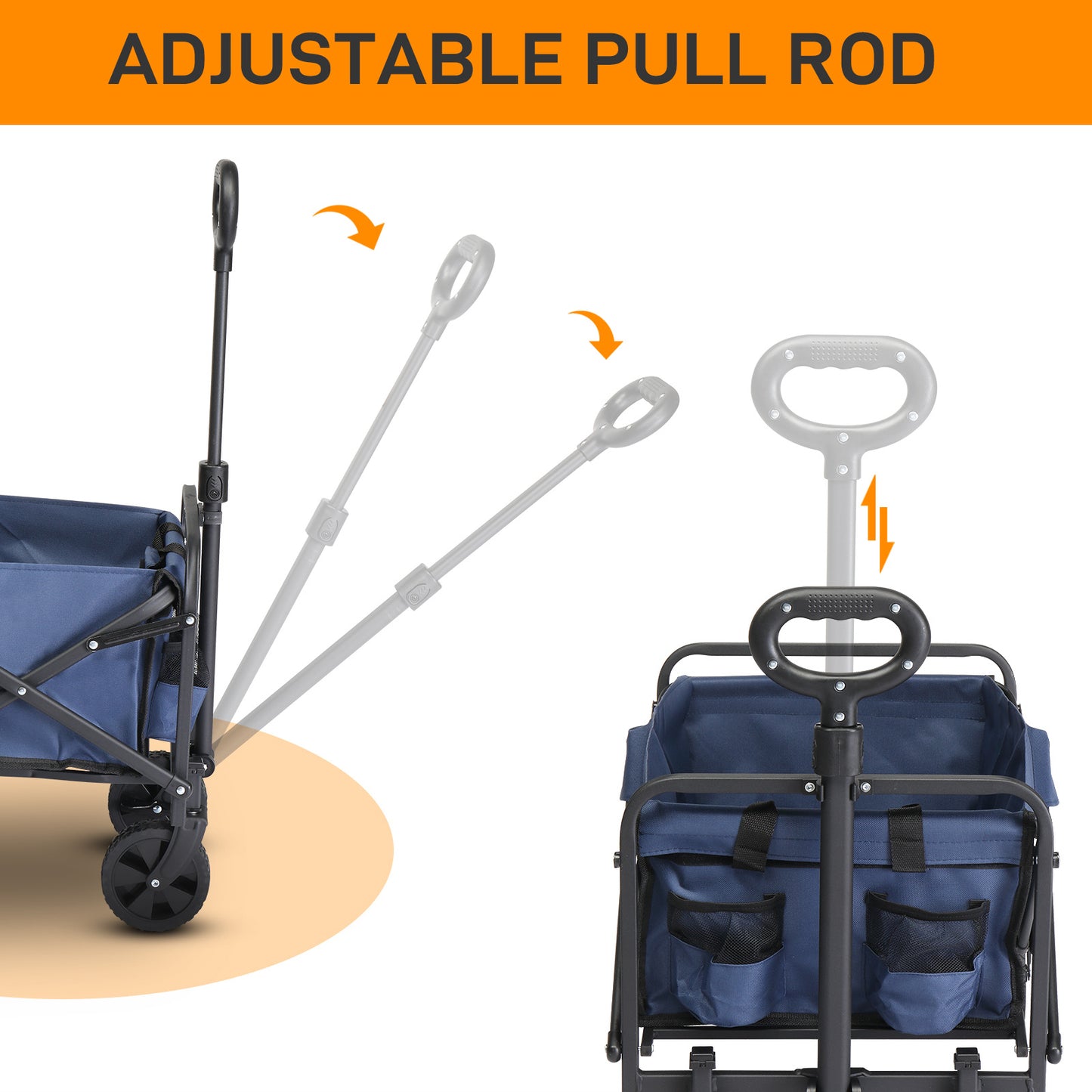 NEW 220 lb Blue Fabric Black Frame 600D Oxford Cloth Steel Frame Small Wheels Garden Folding Cart
