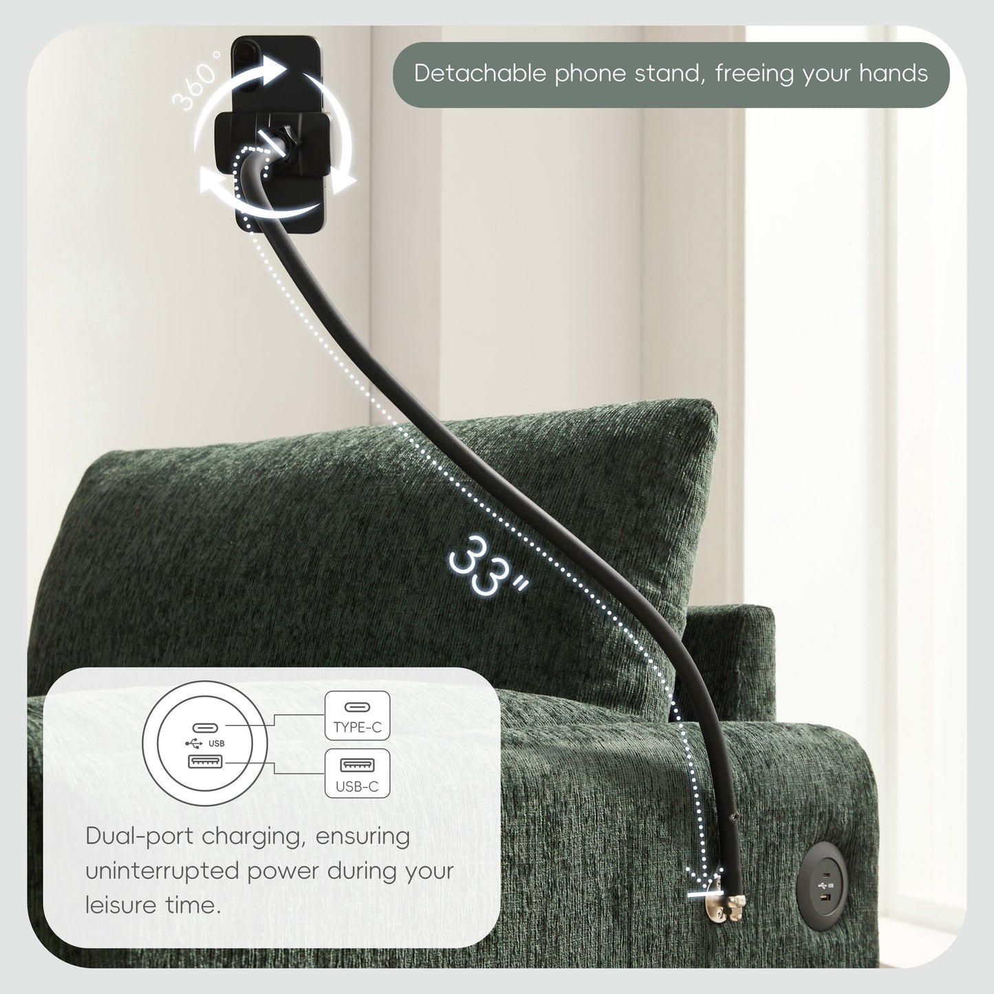 New Chenille Wide Seat Chaise Lounge
