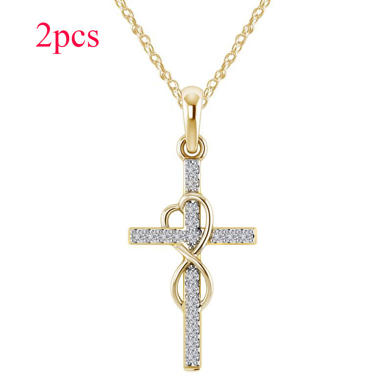 New Alloy Pendant With Diamond And Eight-character Cross Necklace