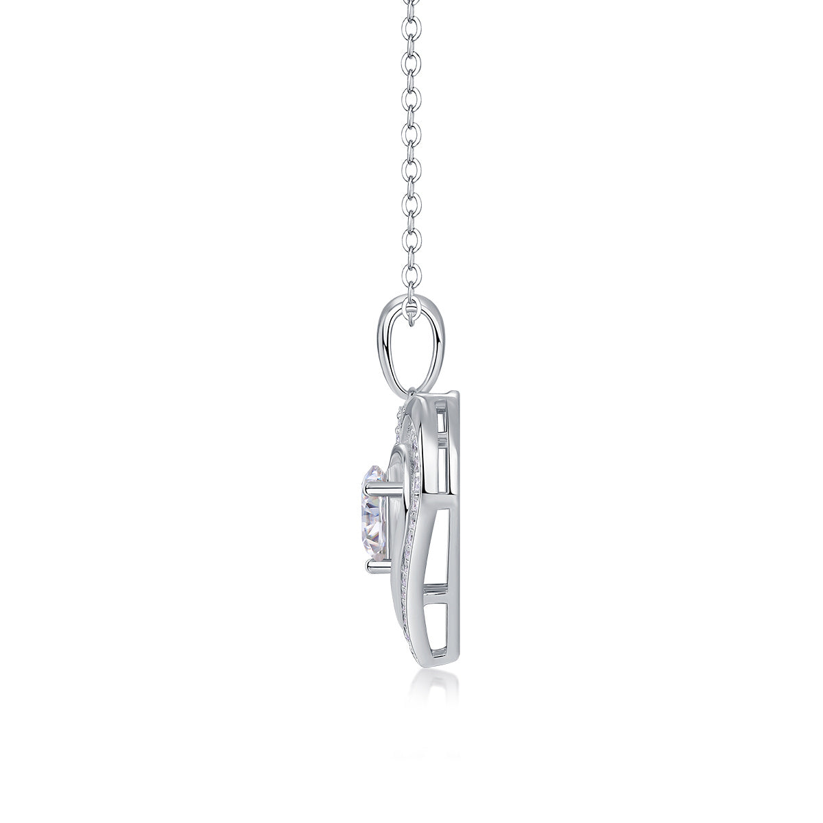 NEW Heart to Heart Luxury Fashion Diamond Pendant Necklace Set with Mosan Diamond Silver Ornaments