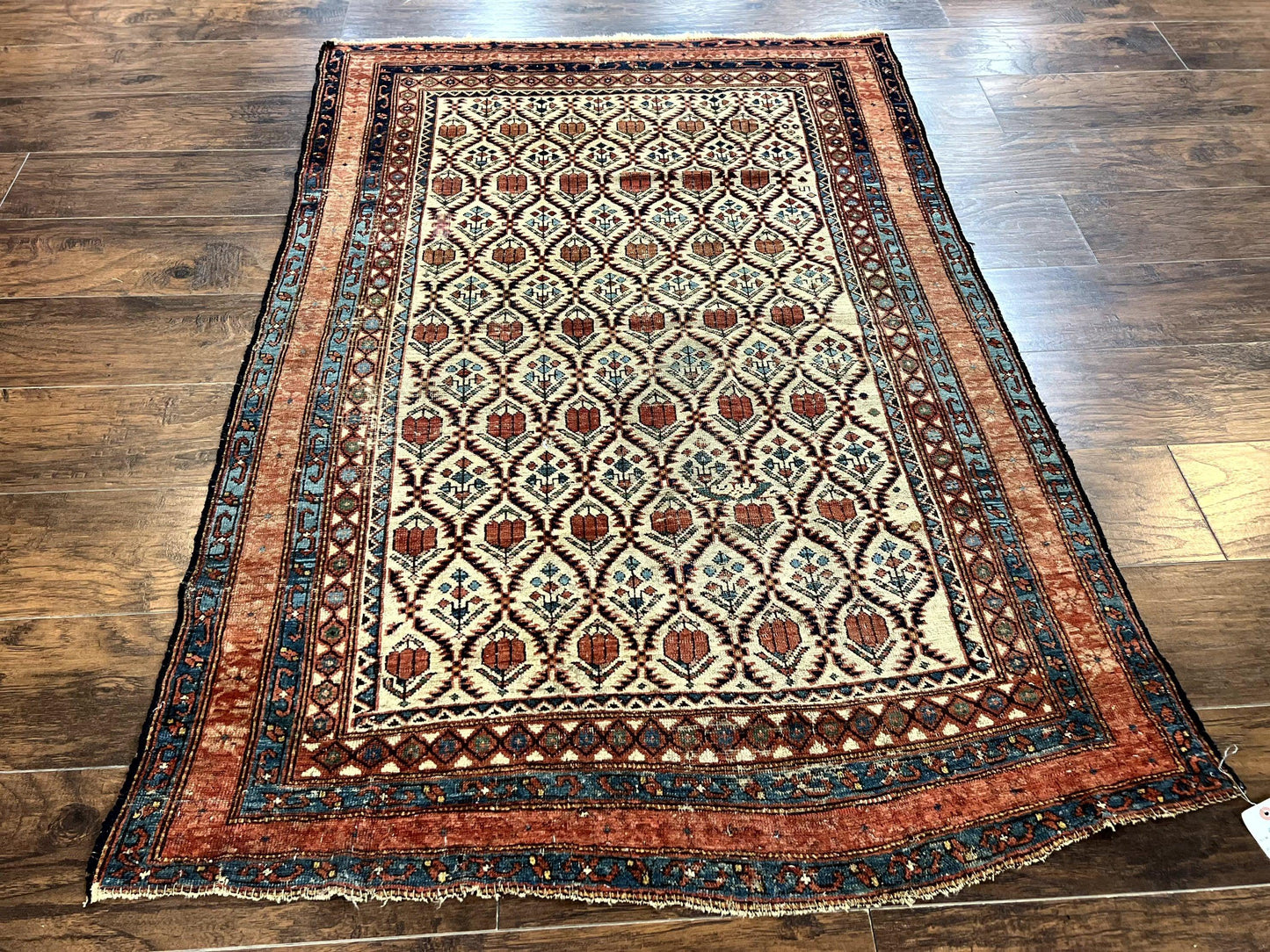 USED Antique Caucasian Rug 4x6, Hand Knotted Wool Carpet, Shirvan Rug