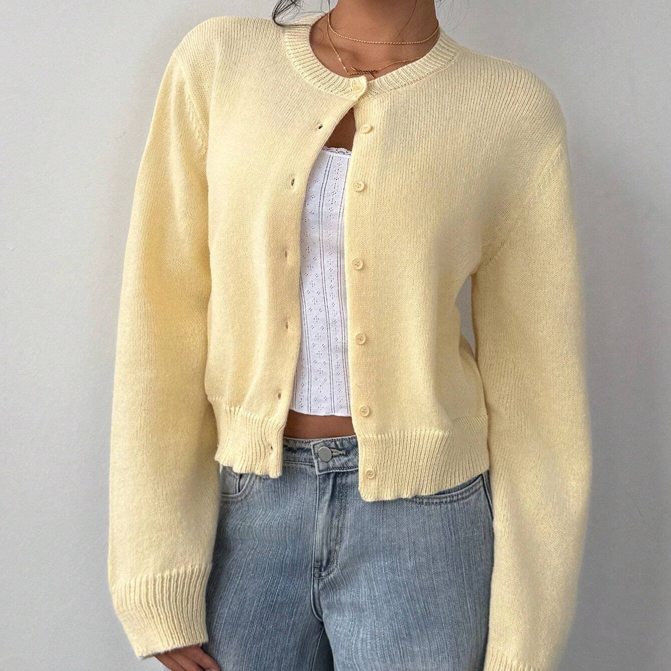 New Chic Long Sleeved Knitted Cardigan Fashion Slim Solid Color Short Sweater For Women Clothing
