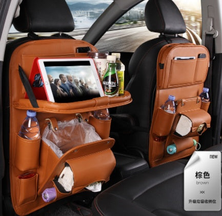 New PU Leather Car Storage Bag Multifunction Seat Back Tray Hanging Bag Waterproof Car Organizer Automotive Interior Accessories