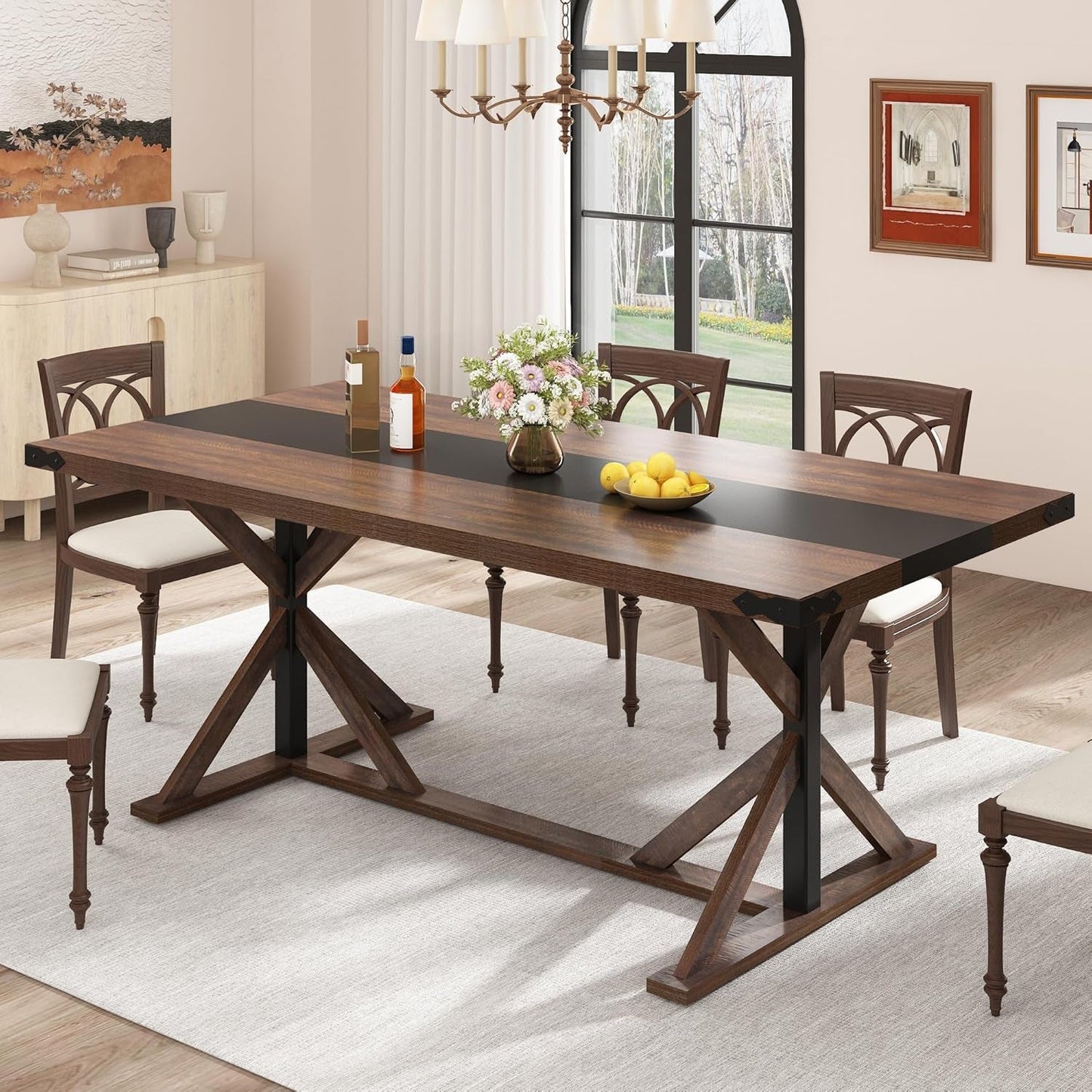 NEW 71 Inch Farmhouse Dining Table Waterproof Wood Grain Top