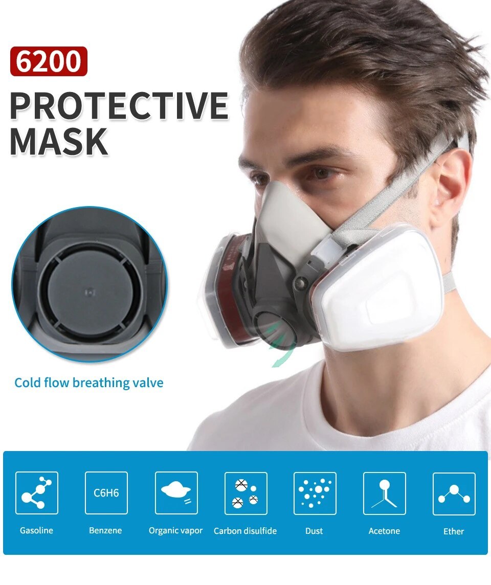 NEW Original 6200 Reusable Respirator Half Face Cover Gas Mask with Fog-proof Glasses For Painting Spray Polishing Work Safety Smoke