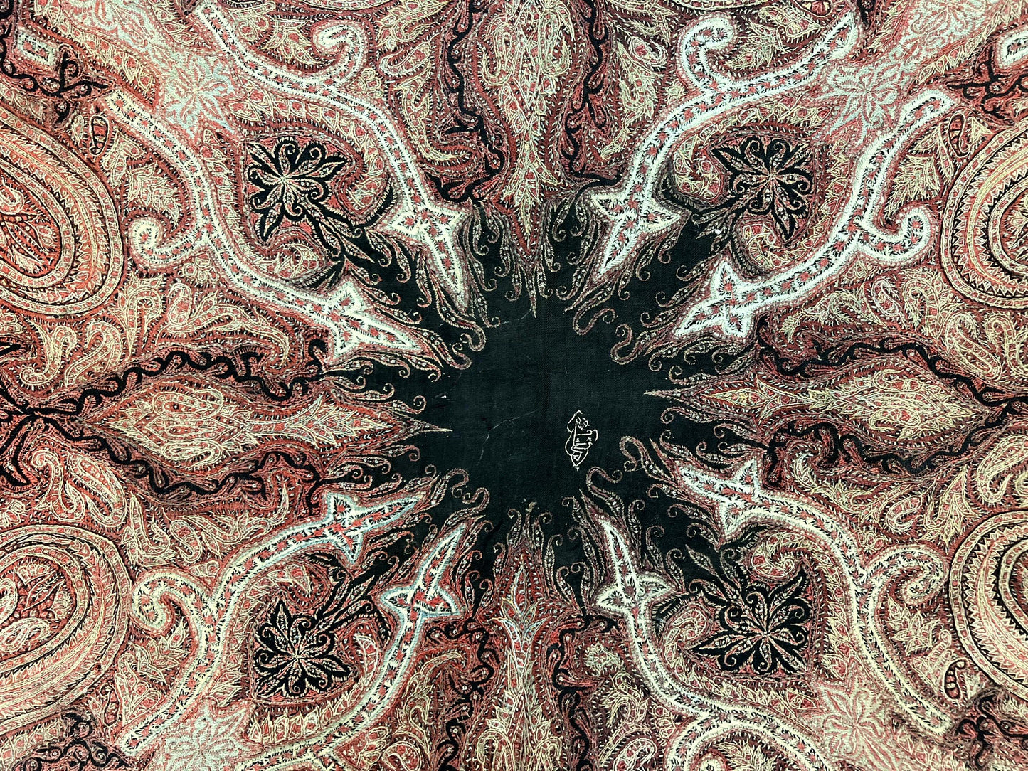 USED Antique Indian Kashmiri Shawl, Needlework, Signed By Masterweaver, Handmade, Rare