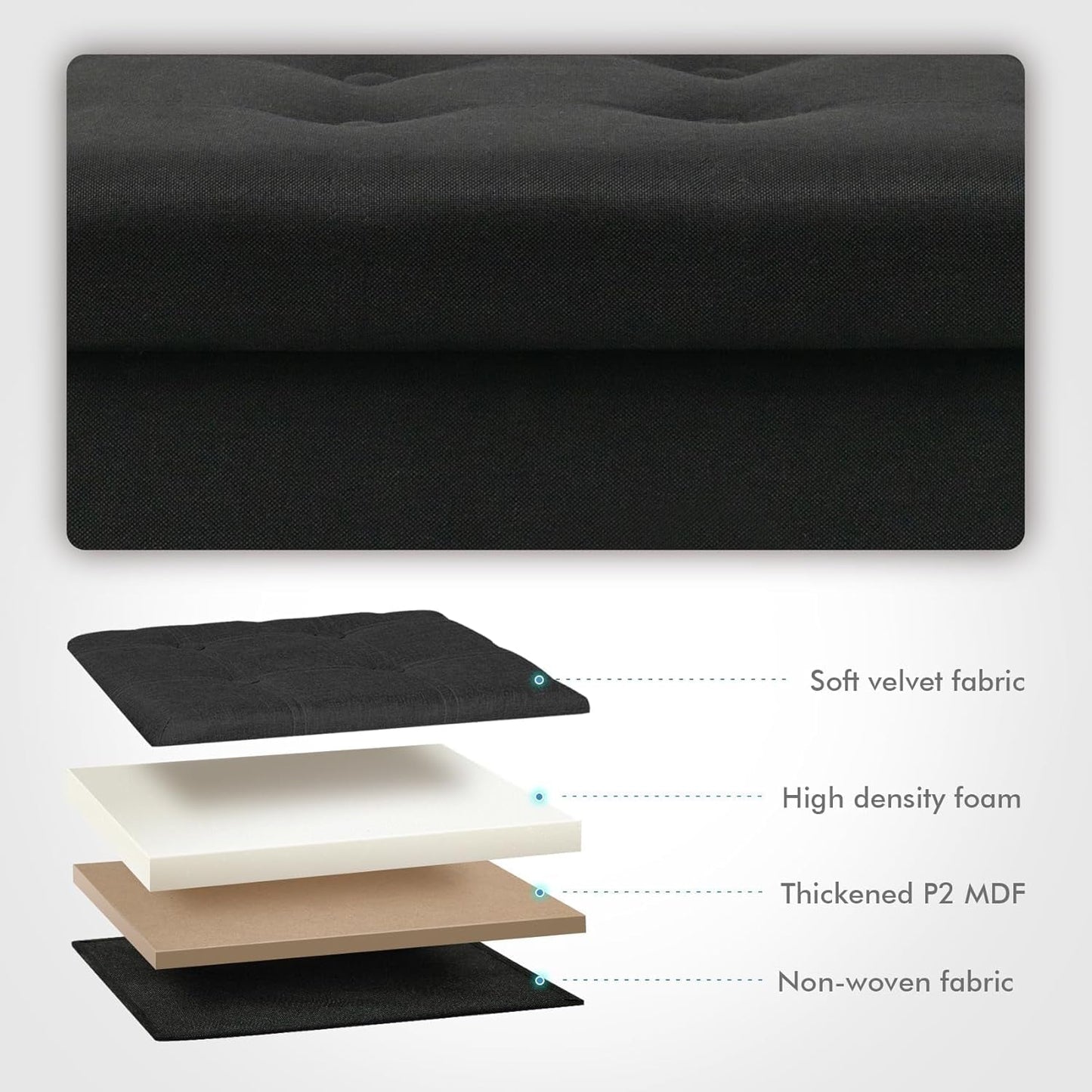 NEW Black Linen Premium Storage Cube Ottoman Tray 15Inch