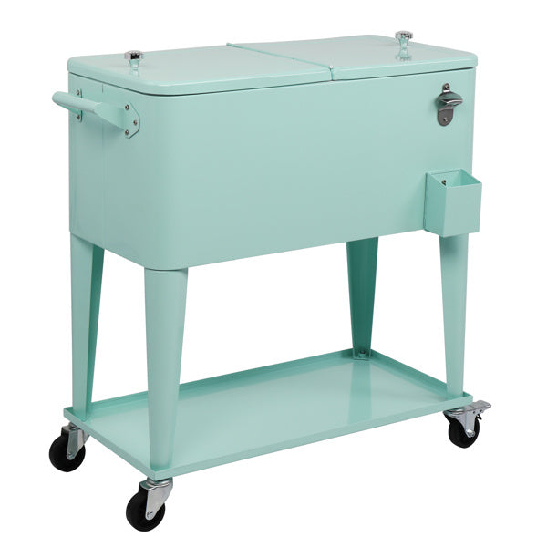 NEW Mint Green 80 QT Freezer Insulation Trolley Rectangular Plastic Stainless Steel Box Cooler Wheeled Cart