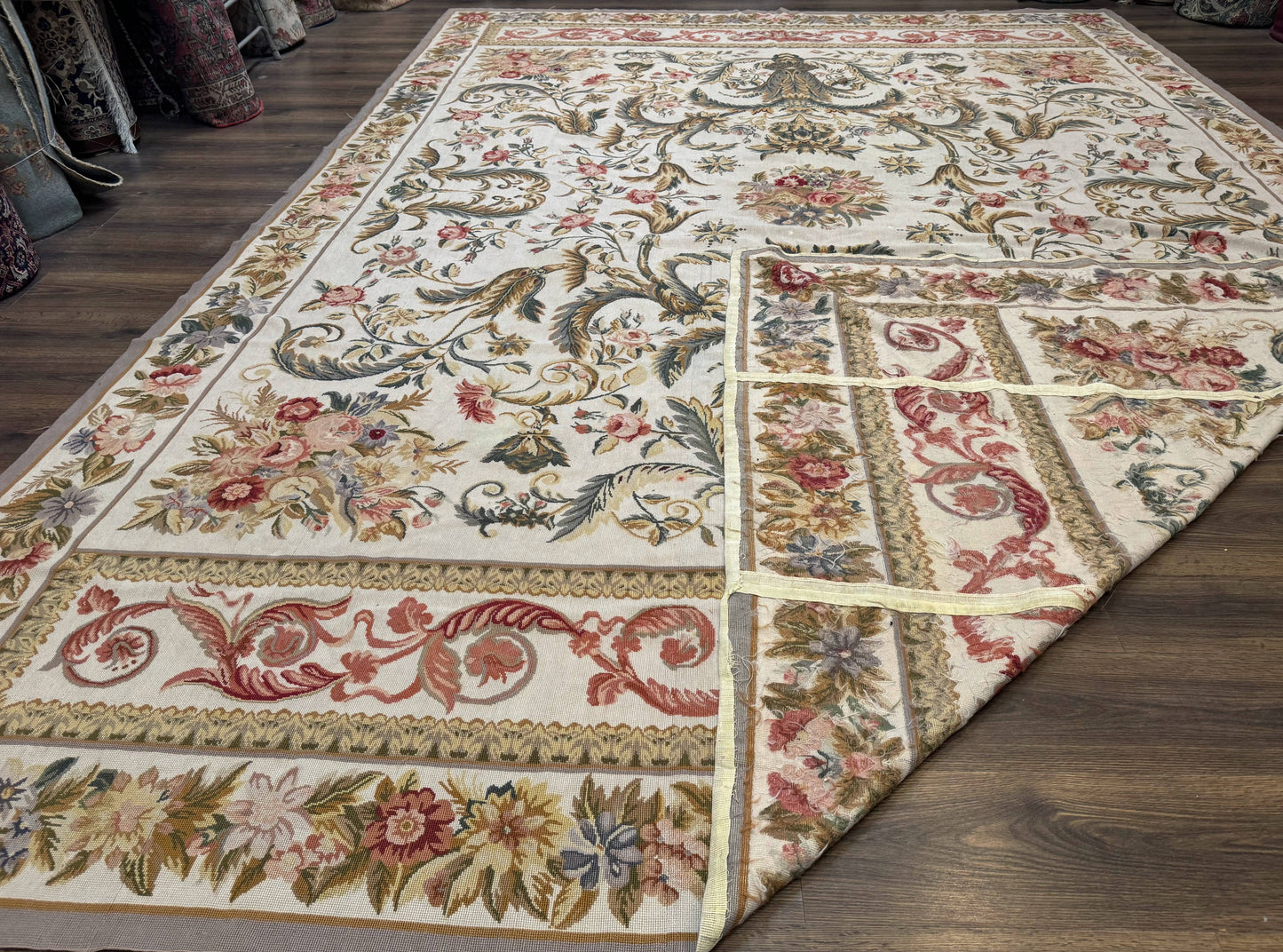 USED Aubusson Needlepoint Rug 10x14, Elegant European French Carpet, Vintage Carpet