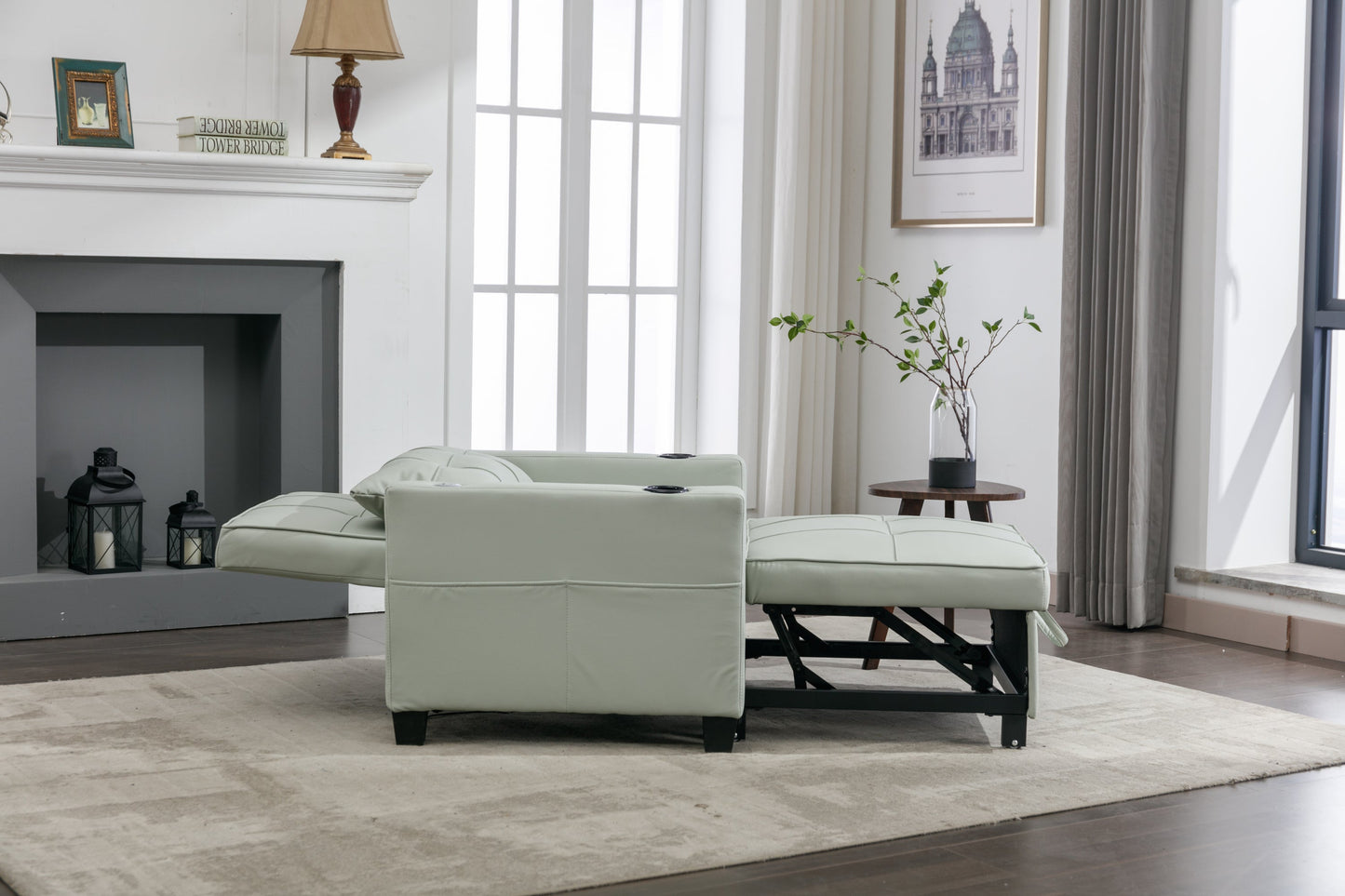 New Green Leather Futon 3-in-1 Pull Out Sleeper Chair