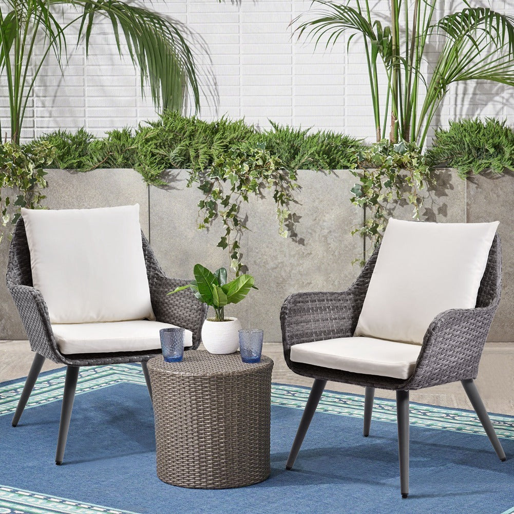 NEW Outdoor Wicker Dining Chair Rattan Accent Chair with Beige Cushion Patio Garden Furniture