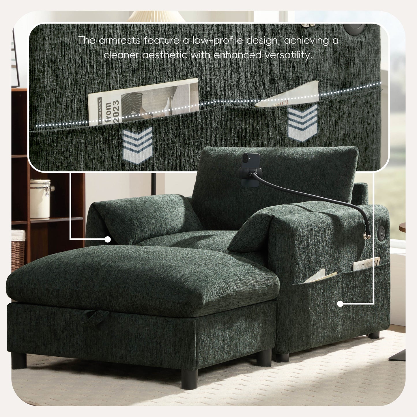 New Chenille Wide Seat Chaise Lounge