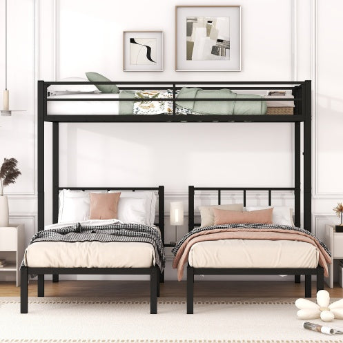 NEW Twin Over Twin Twin Bunk Beds For 3, Twin XL Over Twin Twin Bunk Bed Metal Triple Bunk Bed, Black