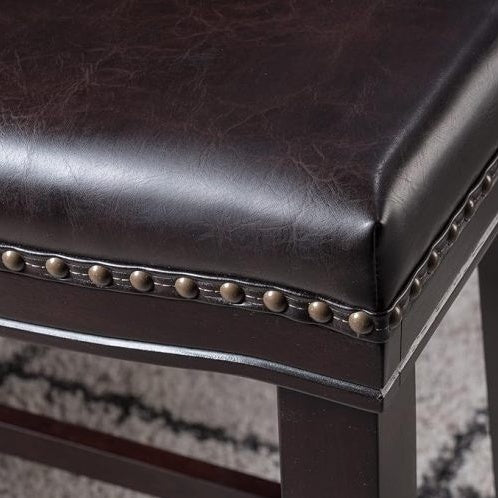 NEW Contemporary Upholstered Saddle Counter Stool with Nail Head Trim Dark Brown Chair