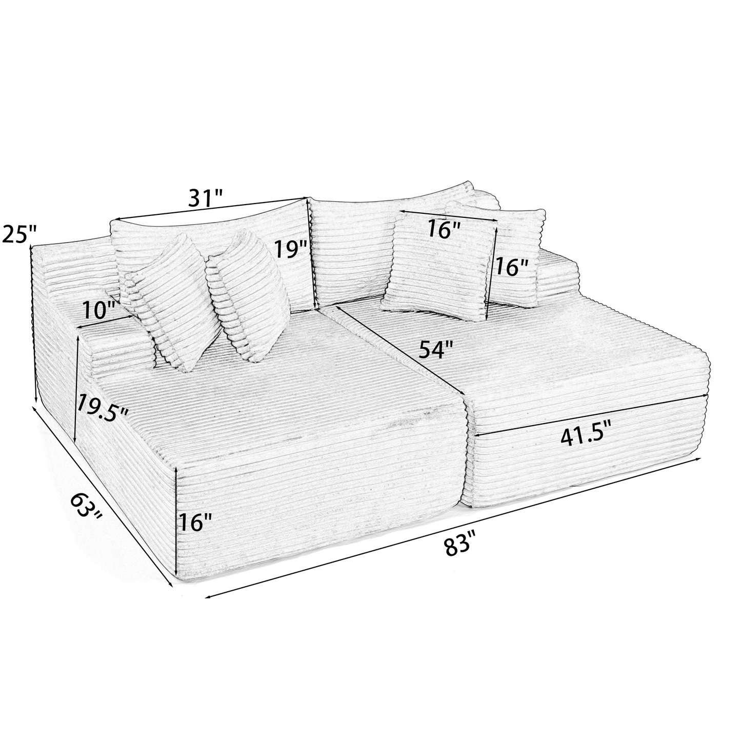 NEW Two-seater Lazy Sofa Lounge Compressed Chair made of Black Velvet Fabric Fluffy Modern