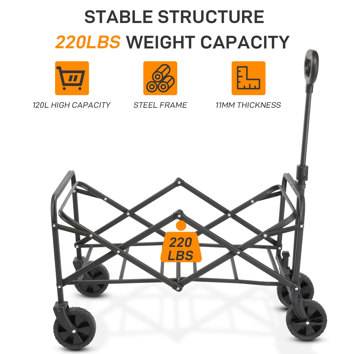 NEW 220 lb Blue Fabric Black Frame 600D Oxford Cloth Steel Frame Small Wheels Garden Folding Cart