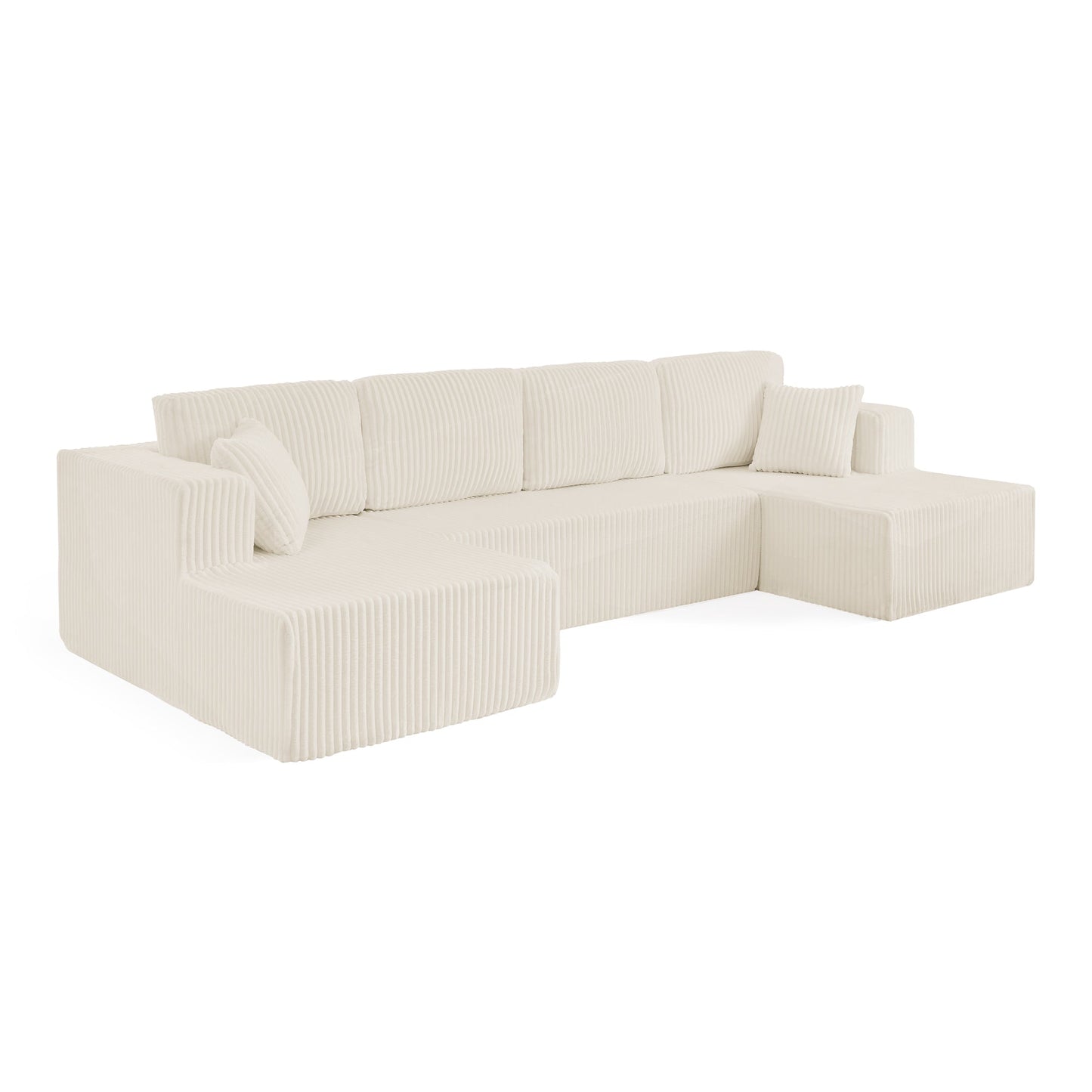 NEW Modern Minimalist U-Shape Beige Corduroy Modular Sectional Sleeper Sofa