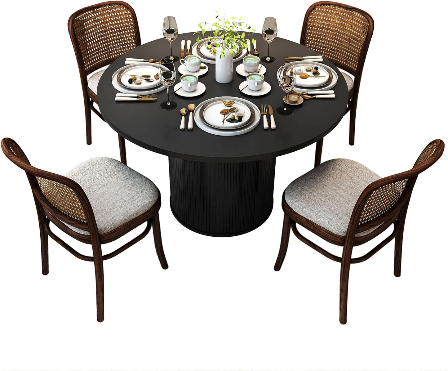 NEW 47 Inch Round Dining Table For 4 With Storage Shelf Black