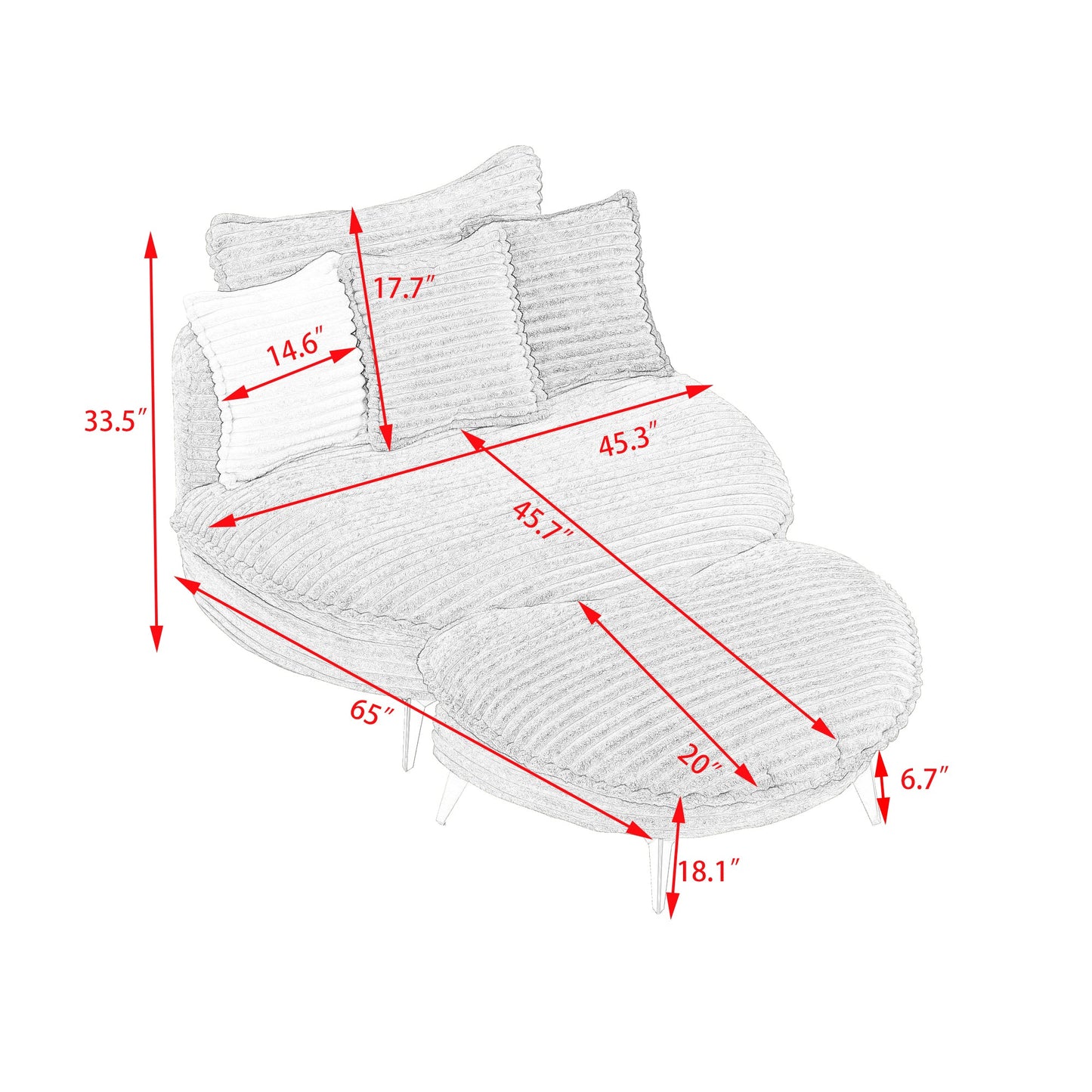 NEW 65" long, Corduroy Sofa Fabric, with three matching pillows and two spacious and comfortable seats, for Apartment Office Living Room - Yellow