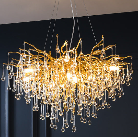 NEW Postmodern Light Fixture Luxury Chandelier Water Drop Crystal Lamp Atmosphere