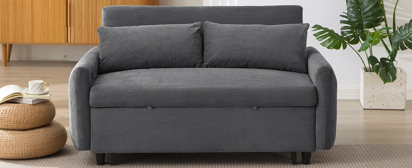 NEW 54.5’ Dark Grey Corduroy Modern Convertible Pull-out Sofa Bed