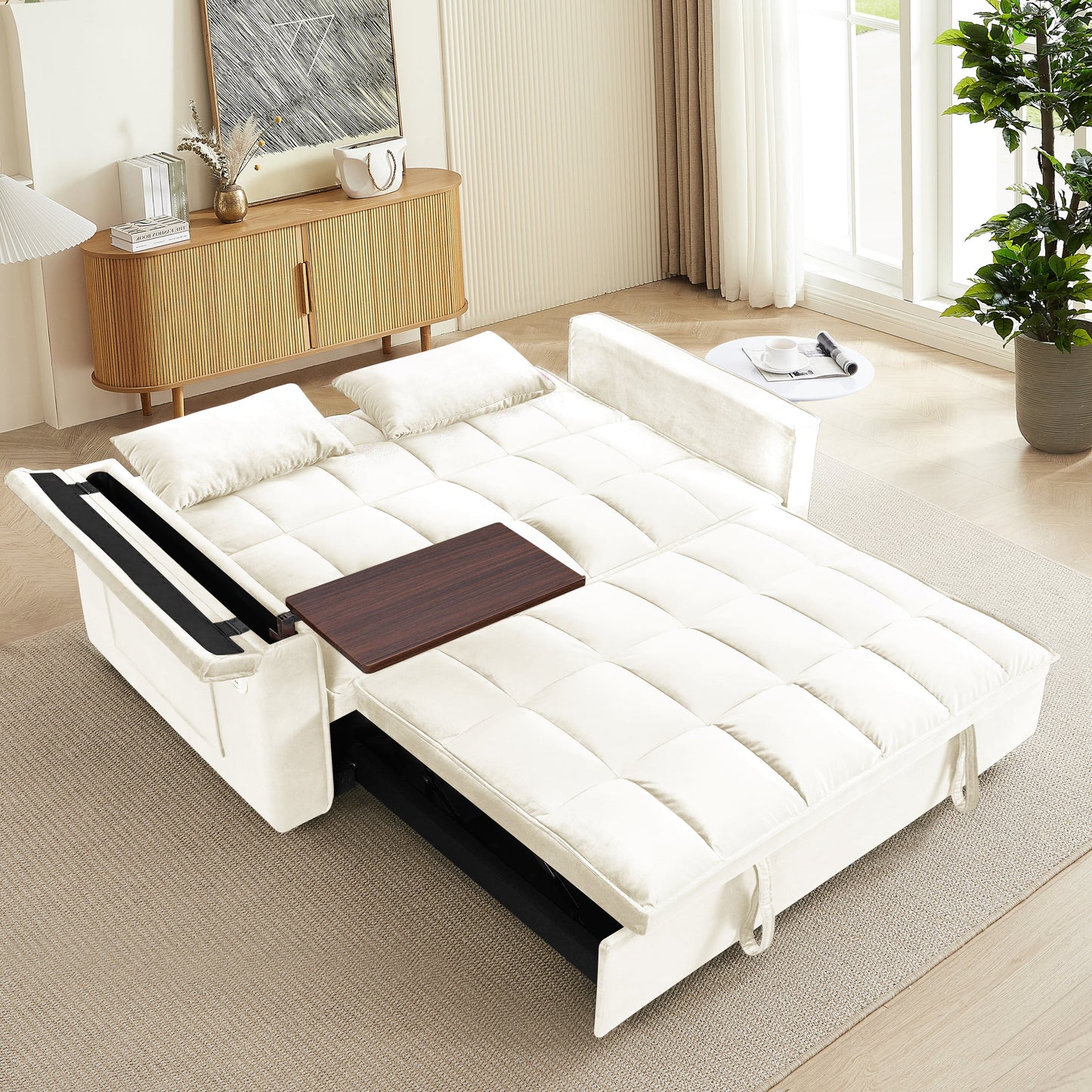 NEW 3-in-1 Contemporary Foldable Modern Velvet Double Sofa Bed with adjustable Back