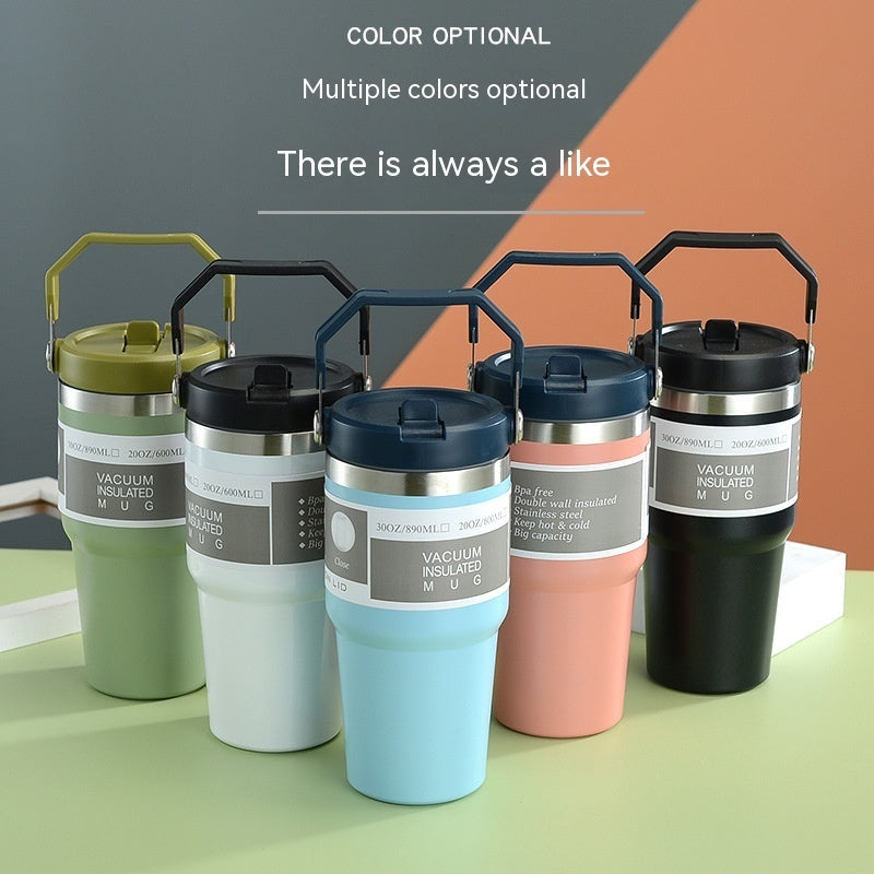 NEW Portable Car Cup Stainless Steel Cup Travel Sports Water Bottle With Handle Cover Coffee Tumbler Cup