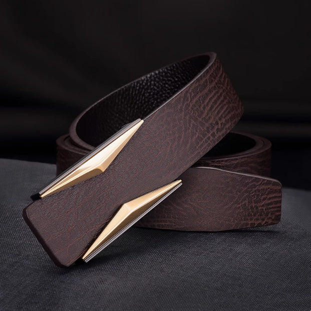NEW Simple And Elegant Belt Men's Middle-aged Korean Style Smooth Buckle