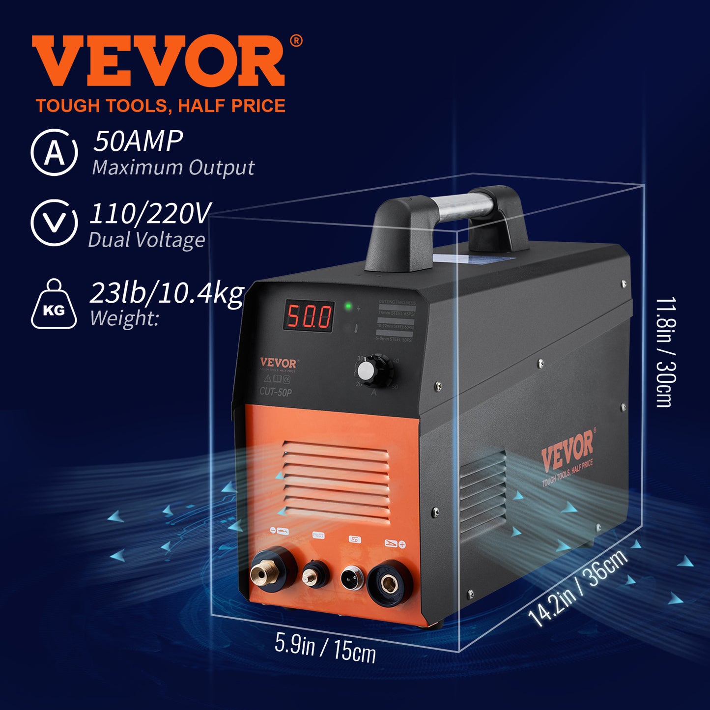 NEW VEVOR Plasma Cutter 50Amp Non-Touch Pilot Arc Air Cutting Machine With Torch 110V 220V Dual Voltage AC IGBT Inverter Metal Cutting Equipment