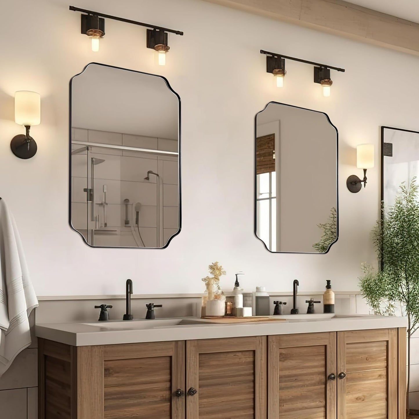 NEW Black 22x30 Inch Scalloped Bathroom Mirror Stainless Frame