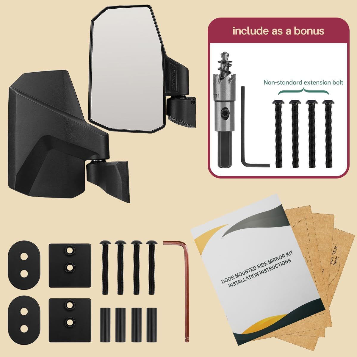 NEW Ranger Door Mounted Side View Mirror With Spring Back