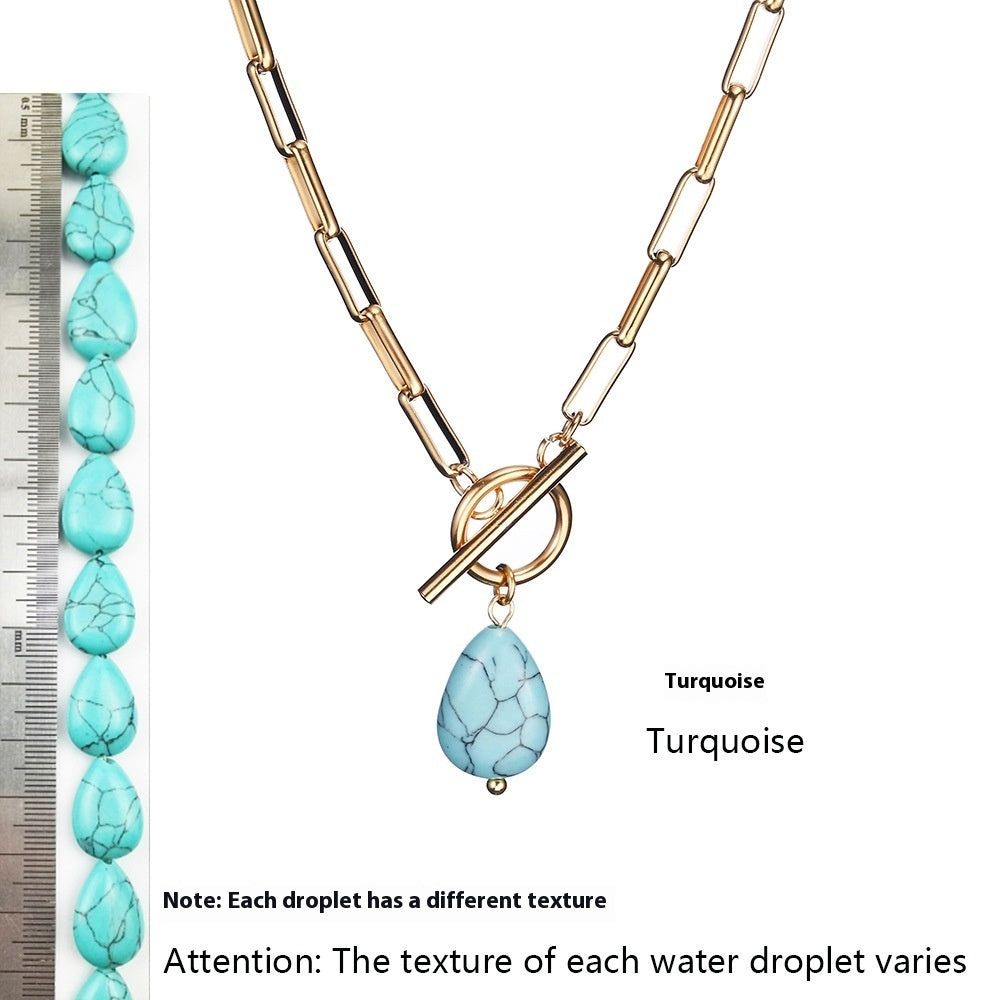 NEW 18K Gold Stainless Steel Clip Waterproof Pearl Water Drop Pendant Necklace For Women