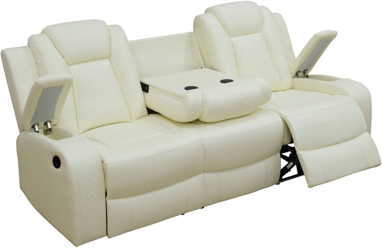 NEW White Power Recliner Sofa With LED Lighting USB Charging