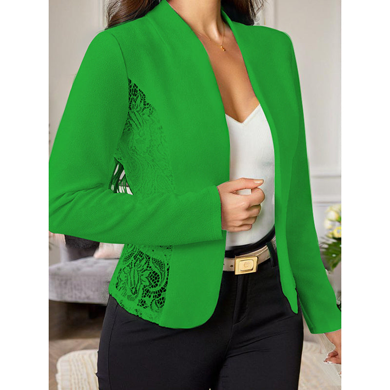 New Women's Casual Lace Contrast Open Front Cardigan Jacket Long Sleeve Work Office Suit