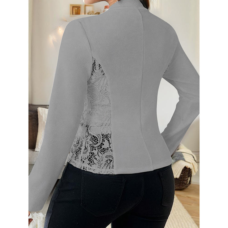 New Women's Casual Lace Contrast Open Front Cardigan Jacket Long Sleeve Work Office Suit