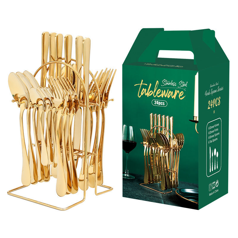 NEW Gold Dinnerware Set Stainless Steel Tableware Set Knife Fork Spoon Luxury Cutlery Set With Storage Rack Dishwasher