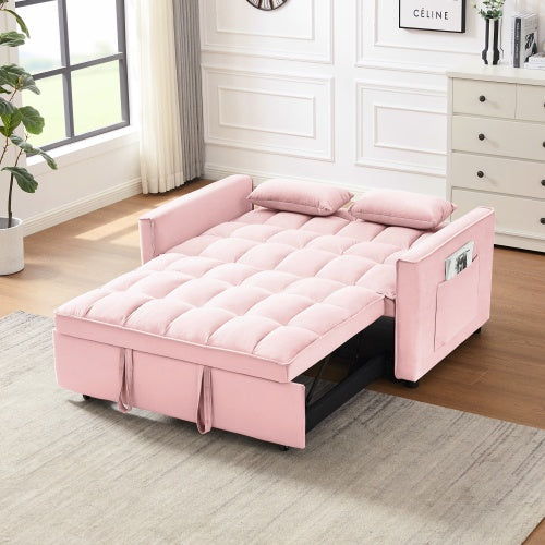 NEW Modern Velvet Loveseat Futon Sofa Couch W Pullout Bed, Small Love Seat Lounge Sofa W Reclining Backrest, Toss Pillows, Pockets Furniture For Living Room,3 In 1 Convertible Sleeper Sofa Bed