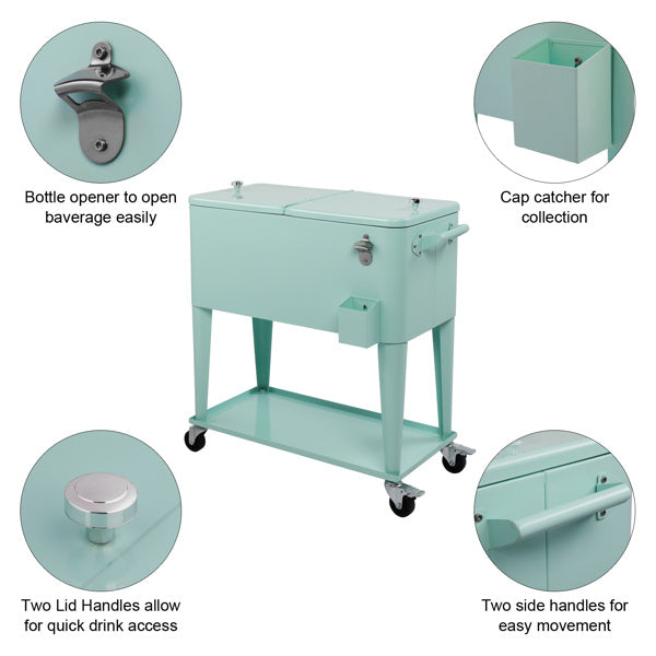 NEW Mint Green 80 QT Freezer Insulation Trolley Rectangular Plastic Stainless Steel Box Cooler Wheeled Cart
