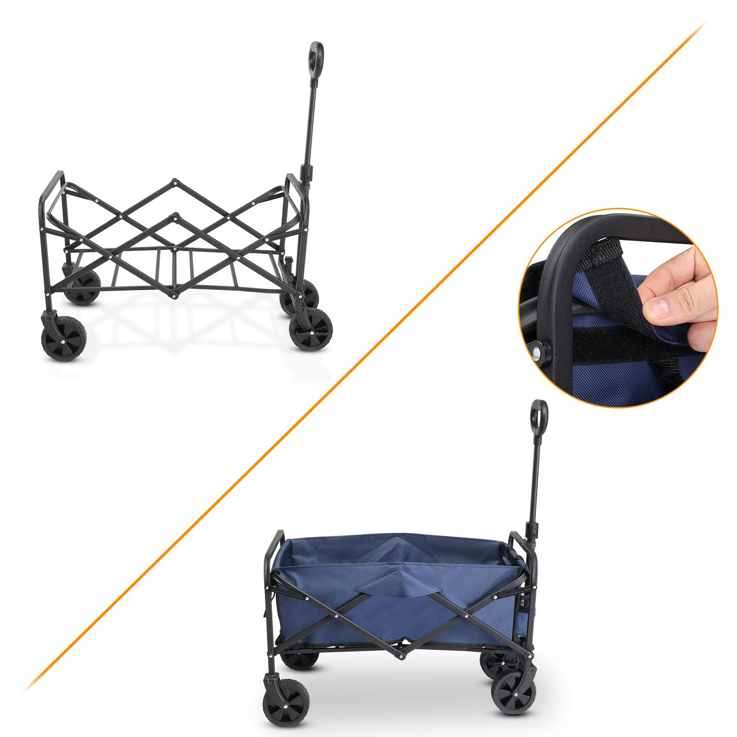 NEW 220 lb Blue Fabric Black Frame 600D Oxford Cloth Steel Frame Small Wheels Garden Folding Cart