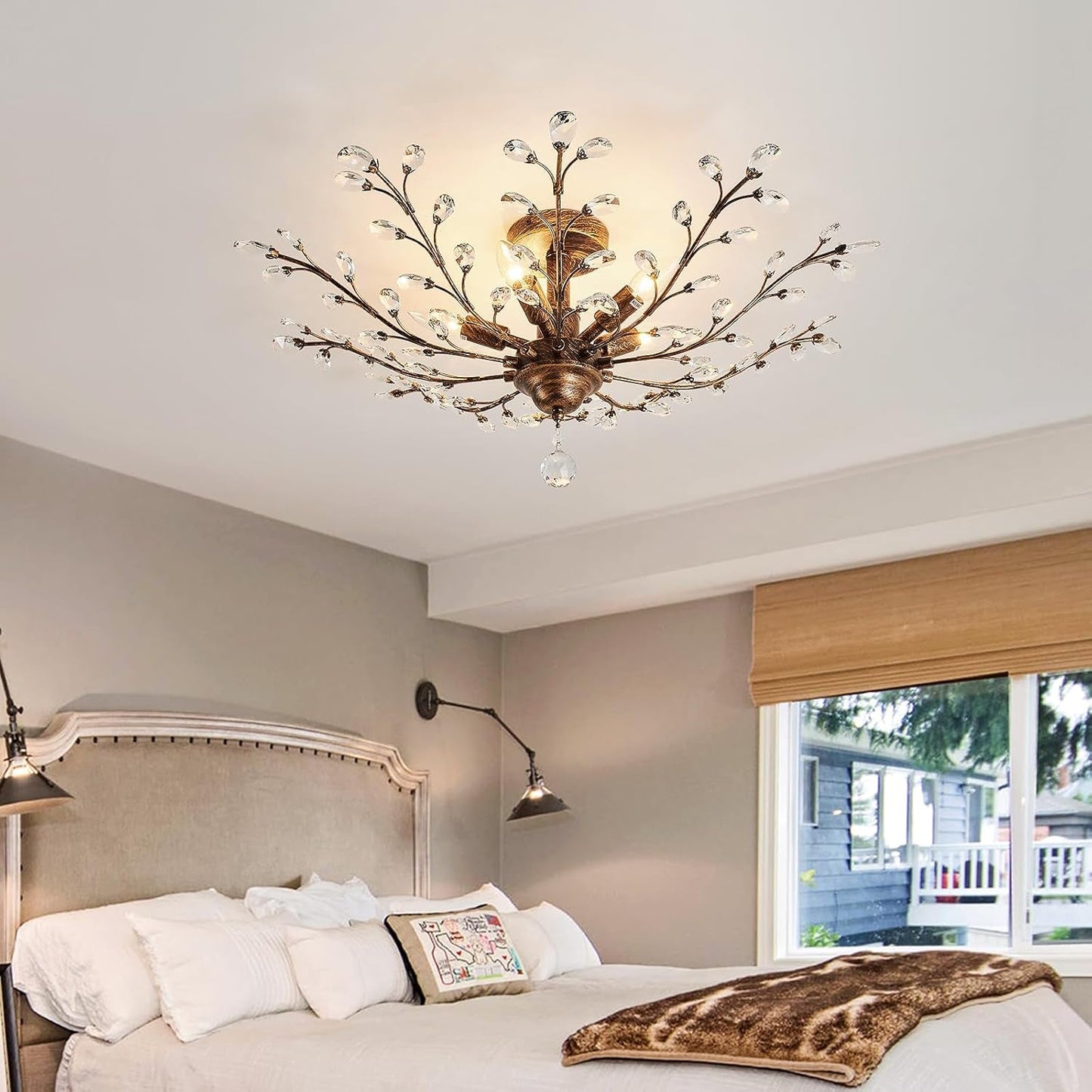 NEW Bronze Five Light Vintage Crystal Chandelier Dimmable