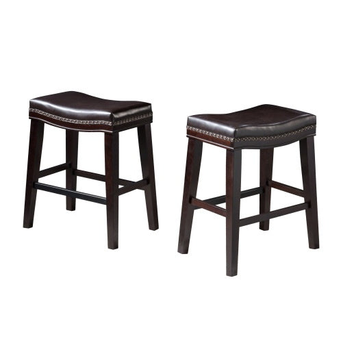 NEW Contemporary Upholstered Saddle Counter Stool with Nail Head Trim Dark Brown Chair