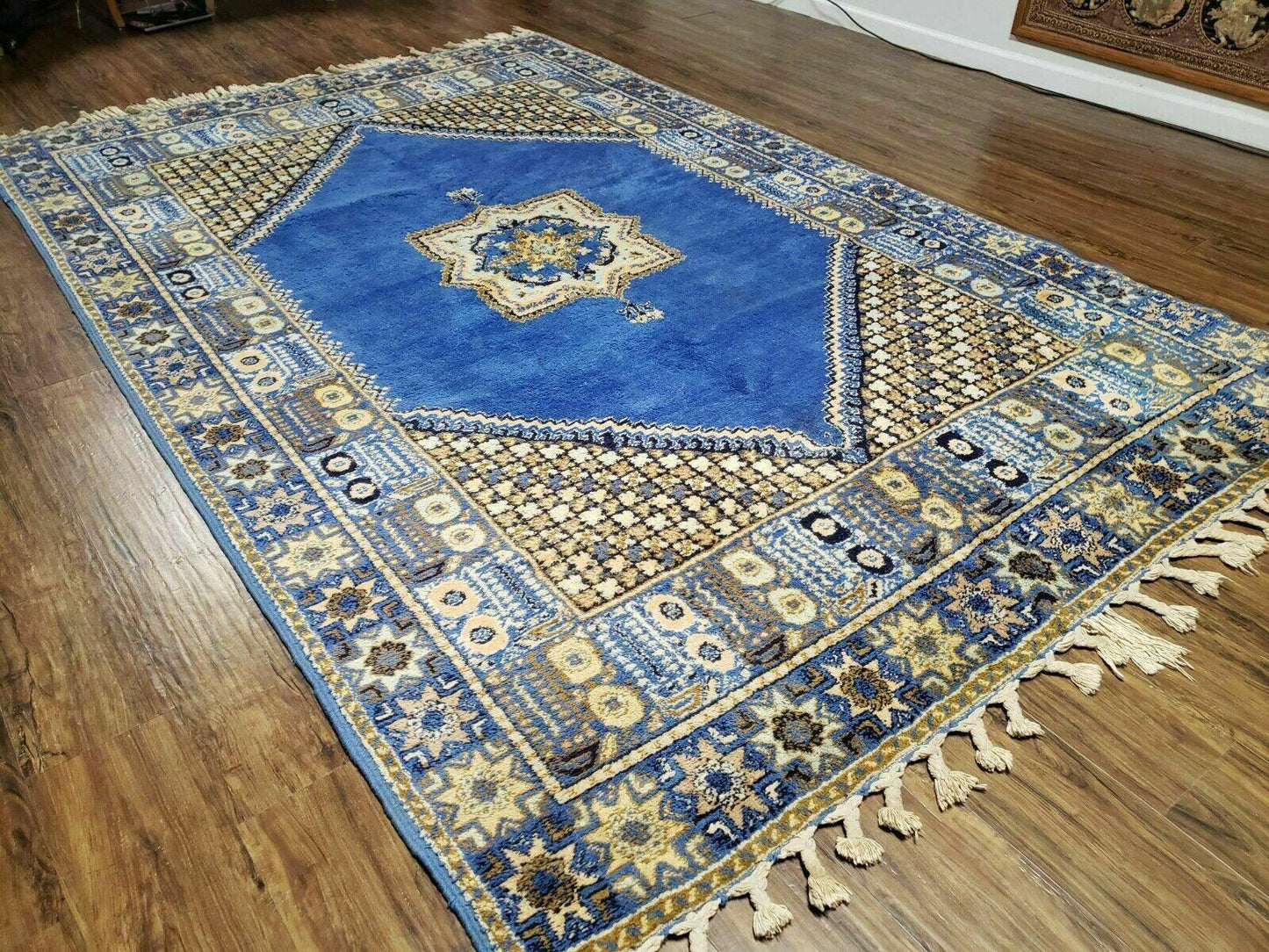 USED 7' X 10' 5" Handmade Moroccan Urban Rabat Wool Carpet Blue Area Rug