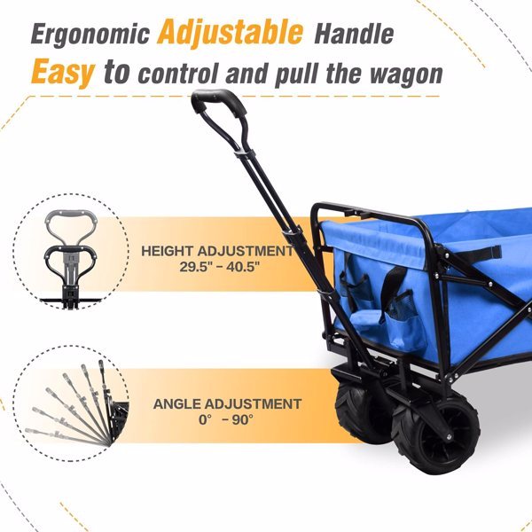 NEW Foldable Heavy Duty 220lb ATV Outdoor Folding Universal Wheel Adjustable Handle Shopping Blue Wagon Cart