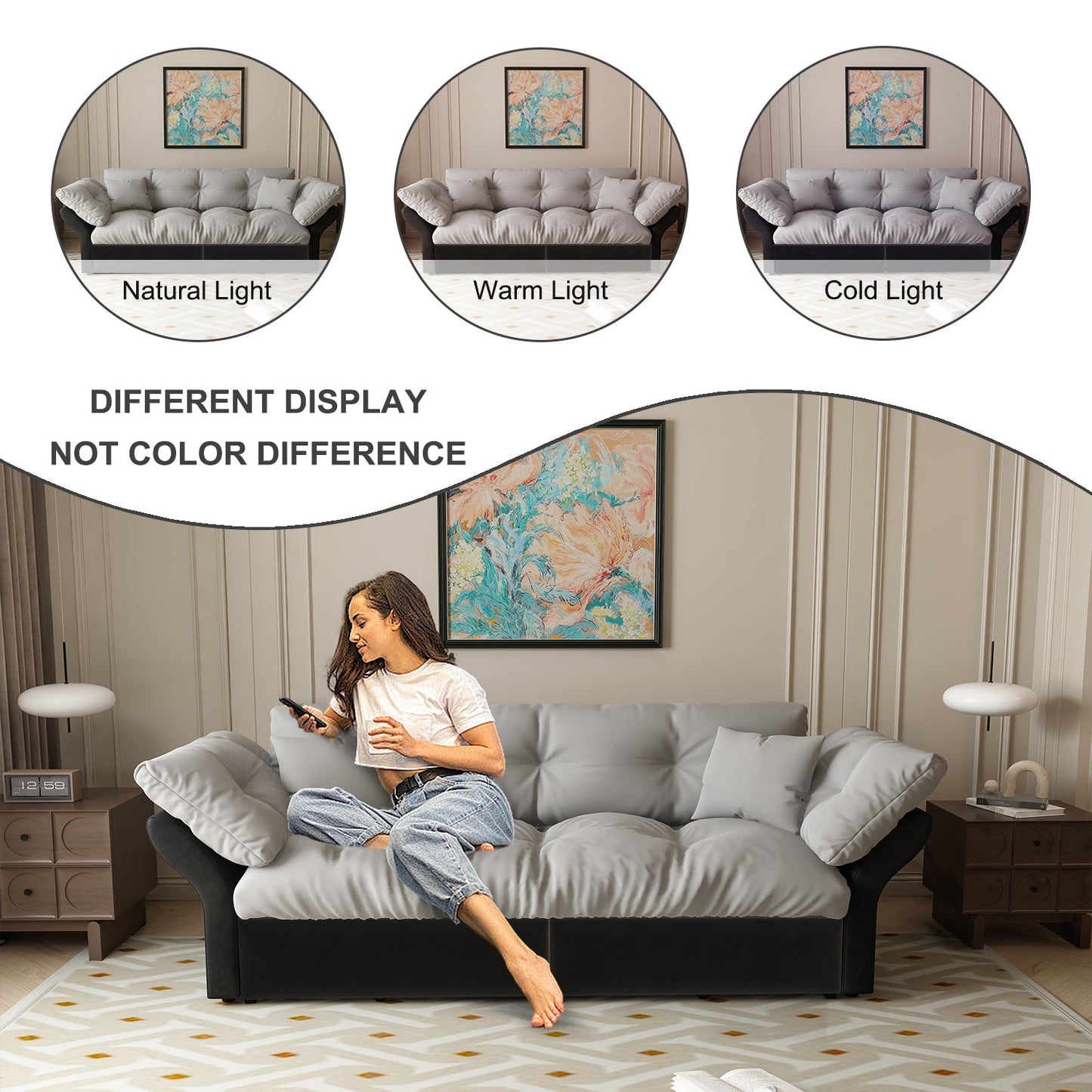 NEW Multi-Functional Loveseat 74.8' Queen Pull Out 3-in-1 Convertible Sleeper Tufted Sofa Bed with 2 Soft Pillows