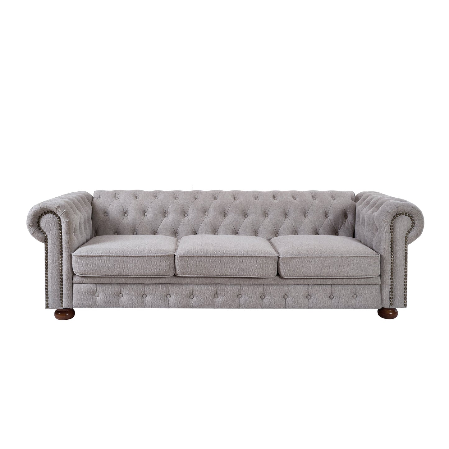 NEW Light Grey Linen Fabric Chesterfield Sofa Couch
