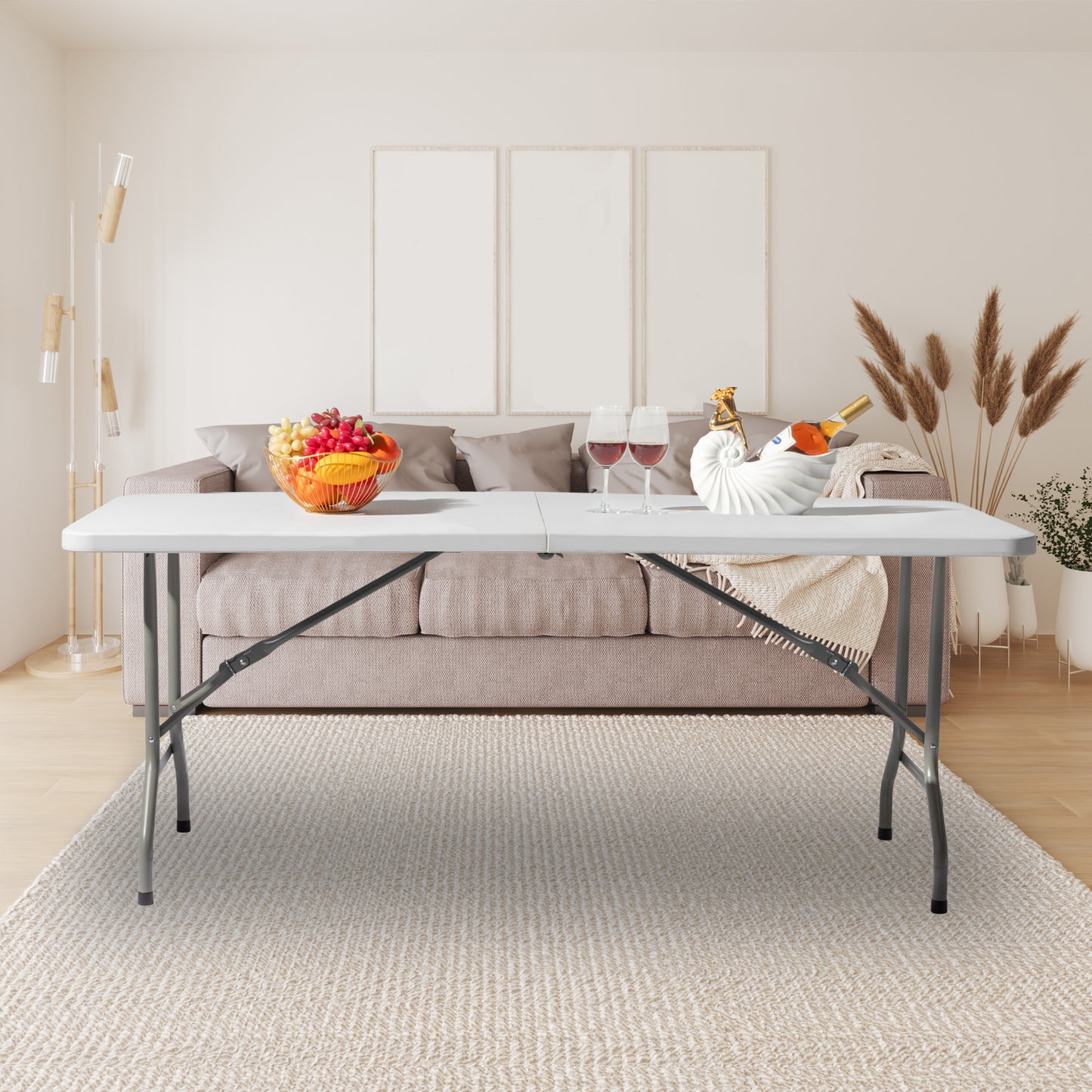 NEW 6’ Indoor Outdoor White Lightweight Plastic Folding Rectangular Table