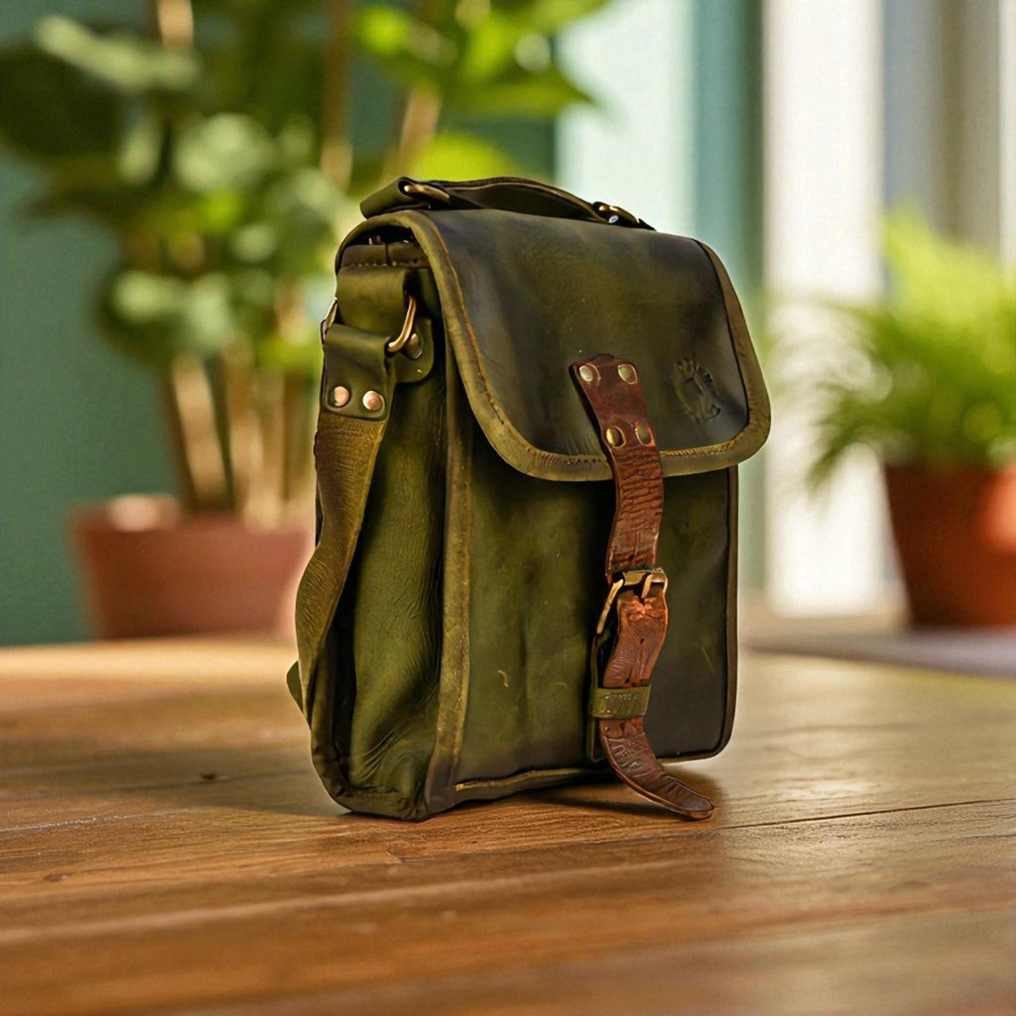 NEW Bovine Leather Small Satchel Bag - Olive