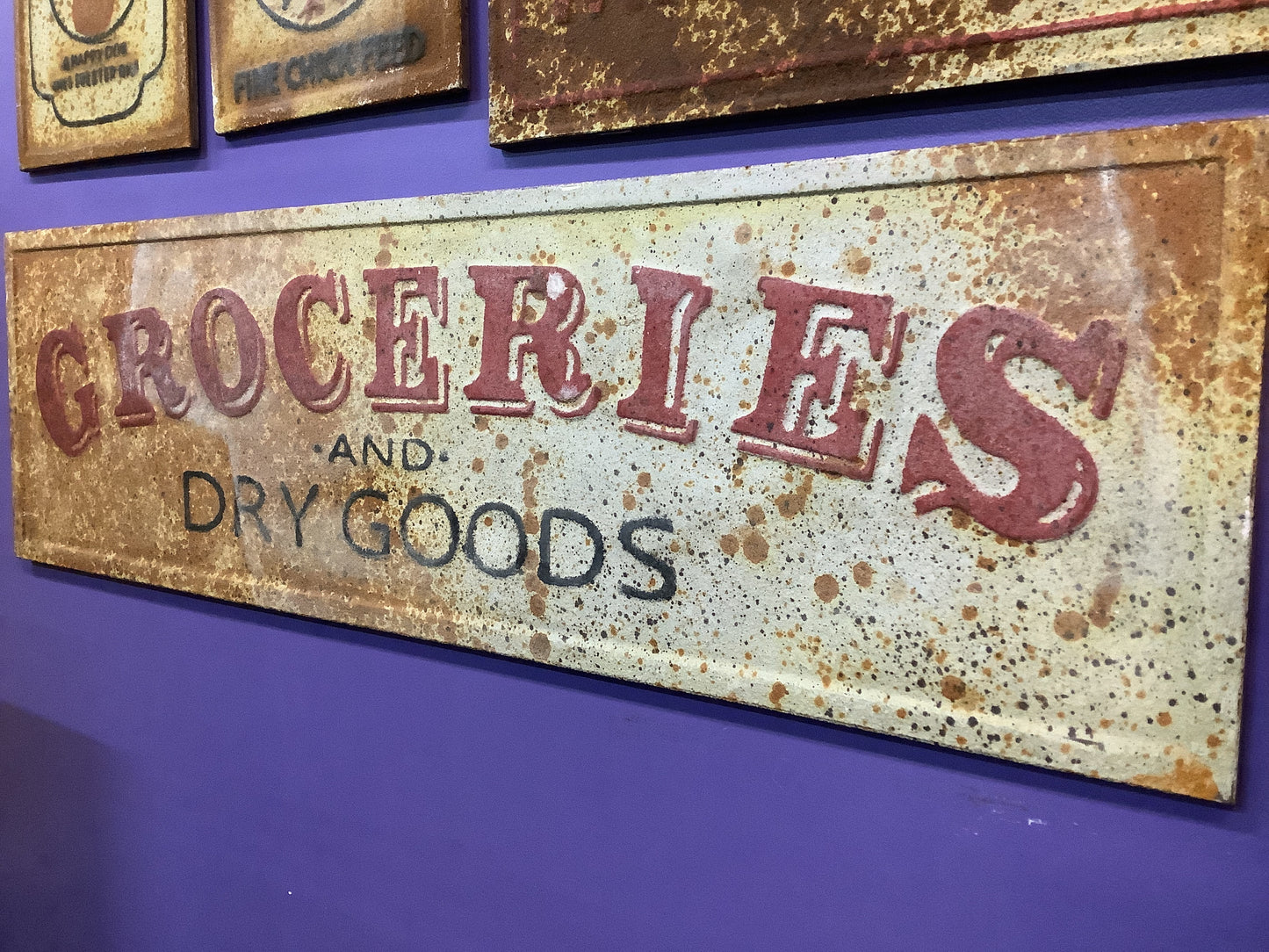 Vintage Advertising Metal Groceries and Dry Goods Sign