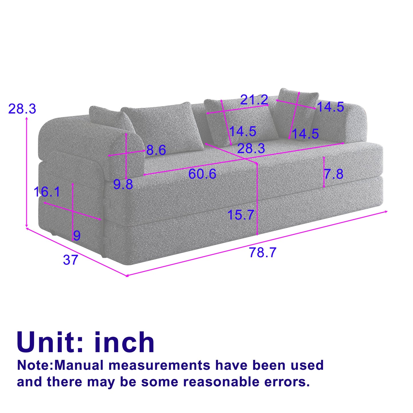 NEW 78.7-Inch Convertible Sleeper Couch Sofa Bed with Cylindrical Pillow Folding Mattress with Side Pocket